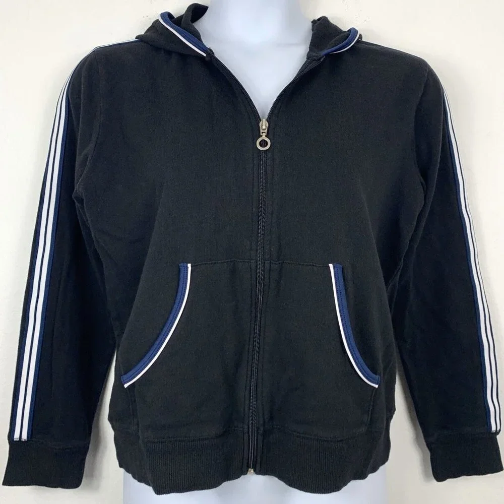 Vintage Sweatshirt Lee Sport XL Zip Front Striped Accents Black White Blue - Picture 1 of 4